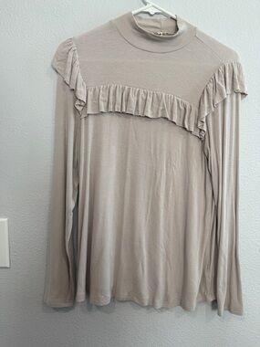 JODIFL Cream Ruffle Mock Neck Long Sleeve Top